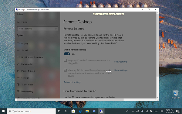 Demostración de escritorio remoto Windows 10 Hhome