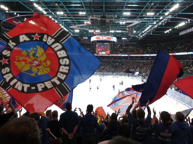 St. Petersburg SKA fans wave flags (ice hockey)