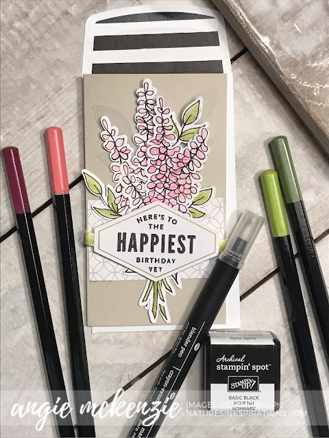By Angie McKenzie for Stampin' Dreams Blog Hop; Click READ or VISIT to go to my blog for details! Featuring the Inclusive Lots of Happy Card Kit with two exclusive watercolor pencils available only this kit by Stampin' Up!; #watercoloring #naturesinkspirations #floralcards #nature #anyoccasioncards #simplestamping #cardkits #lotsofhappycardkit #staycalmandcolor #makingotherssmileonecreationatatime