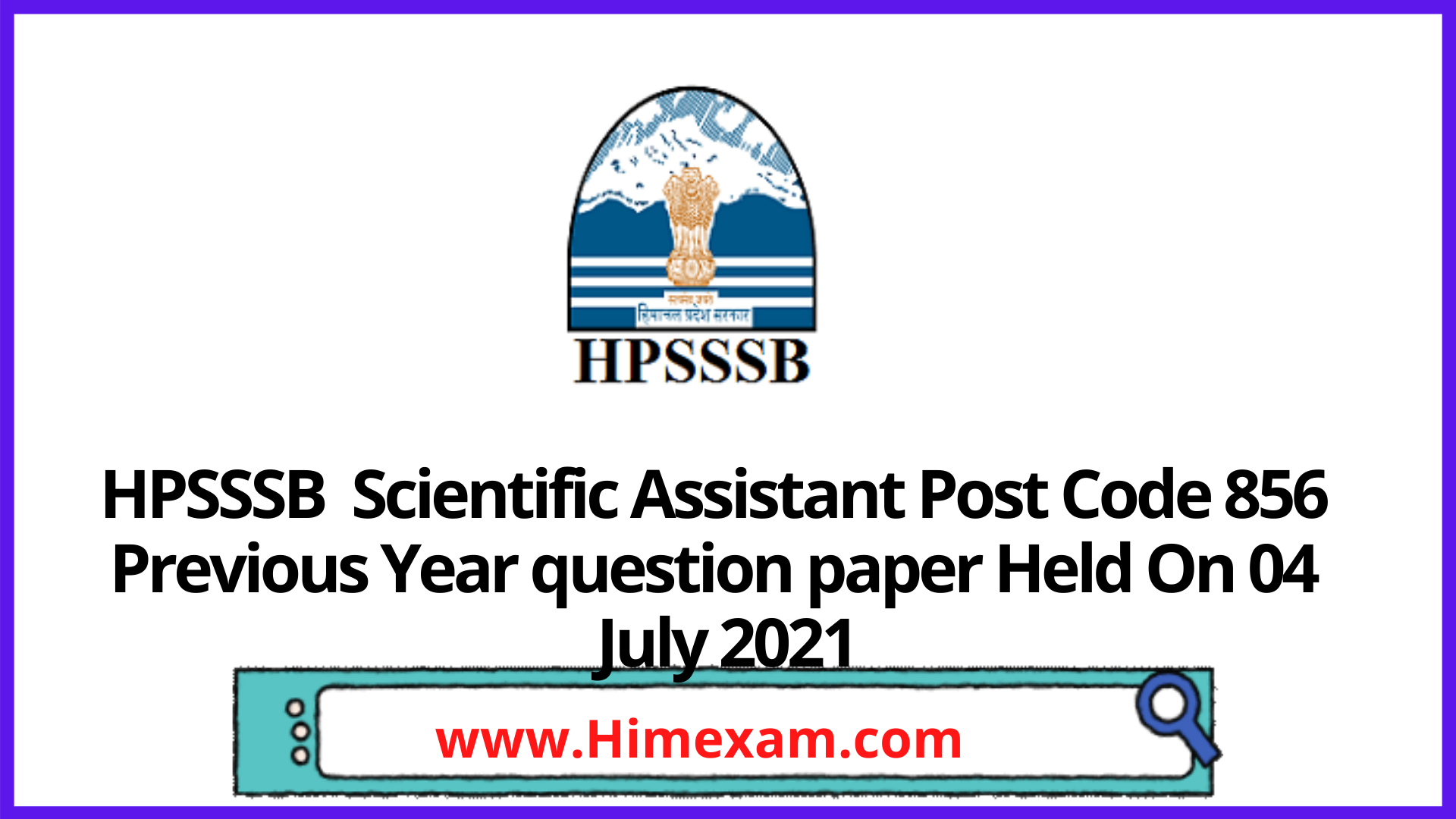 HPSSSB  Scientific Assistant Post Code 856  Previous Year question paper Held On 04  July 2021