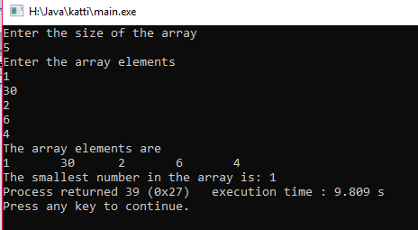C Program to find the smallest number in the array