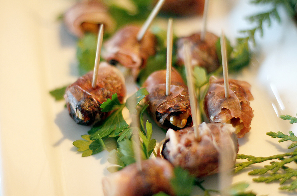 Holiday party appetizer recipes ProsciuttoWrapped Dried Figs with