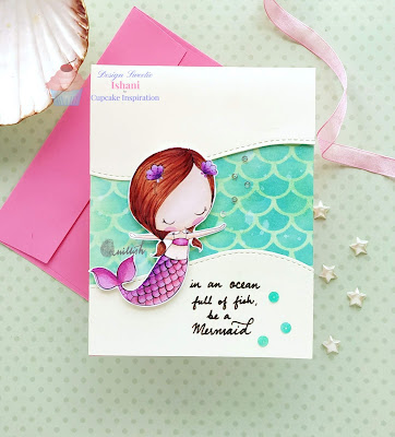 All dressed up stamps - Mermaid kisses card, Mermaid card, Digital stamp, Copic markers, CIC, Quillish, die cutting, cards by Ishani