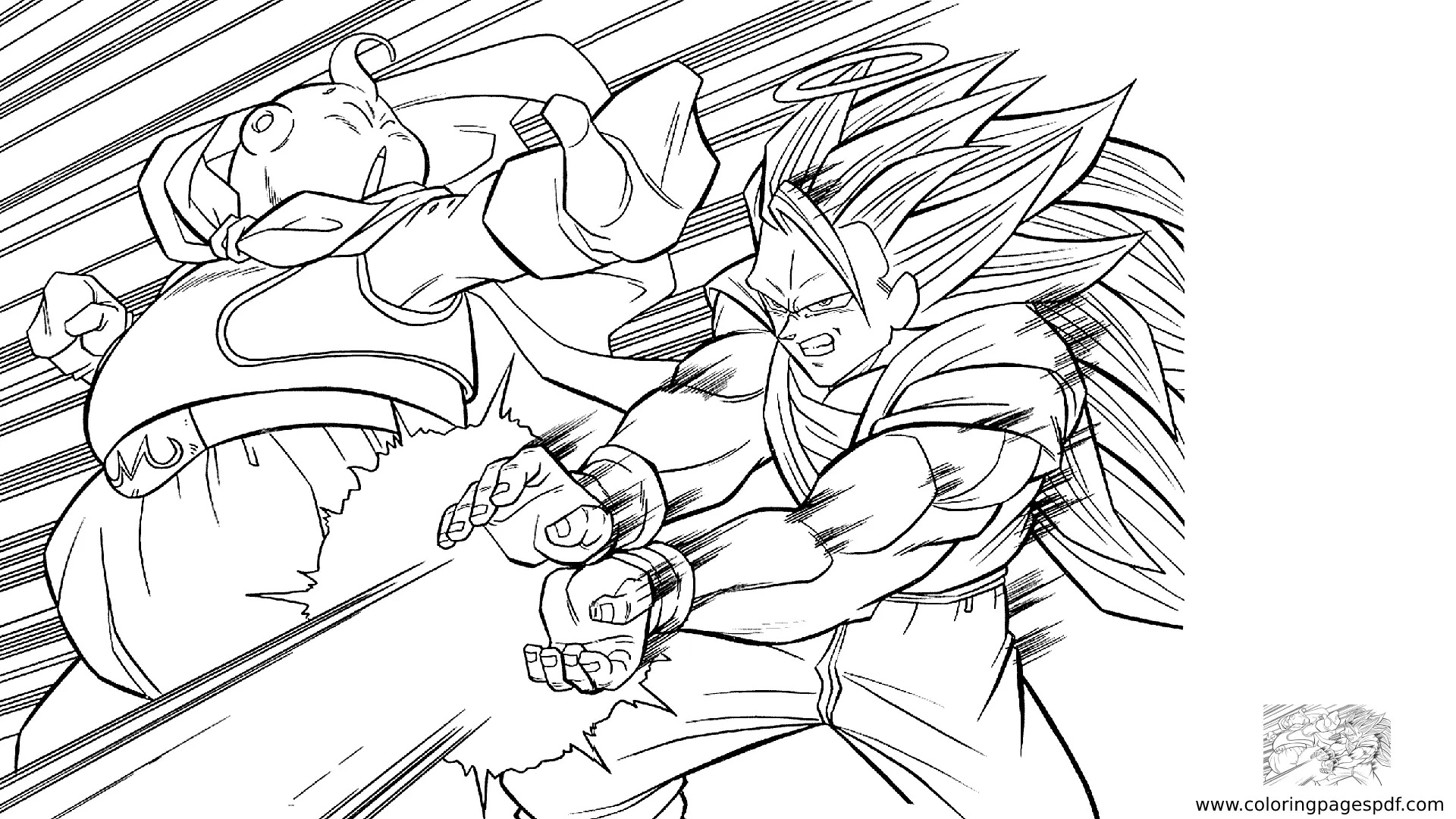 Coloring Page Of Goku SSJ20 Vs Majin Buu