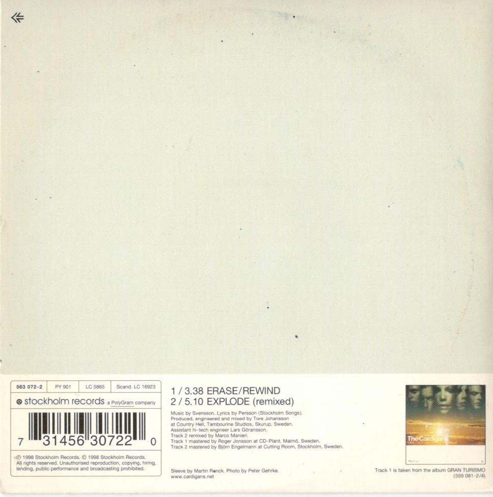 MUSICOLLECTION THE CARDIGANS Erase / Rewind CD 2Titres 1998