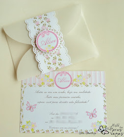 convite provençal floral jardim encantado menina aniversário 1 aninho bebê flores papel vegetal envelope
