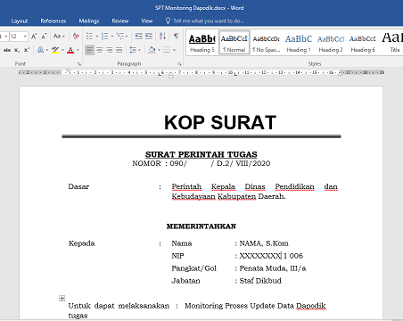 Contoh Surat Tugas Perjalanan Dinas Semua Surat