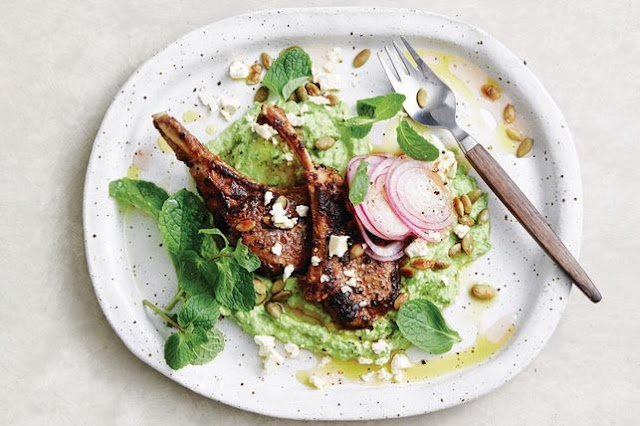 Moroccan lamb with pea hummus