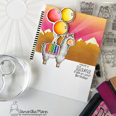 Have a Llama Fun on your Birthday Card by Samantha Mann for Newton's Nook Designs, Birthday, Cards, Birthday Card, Stencil, Distress Inks, Ink Blending, Llama, #newtonsnook #distressinks #bithdaycards #birthday #stencil