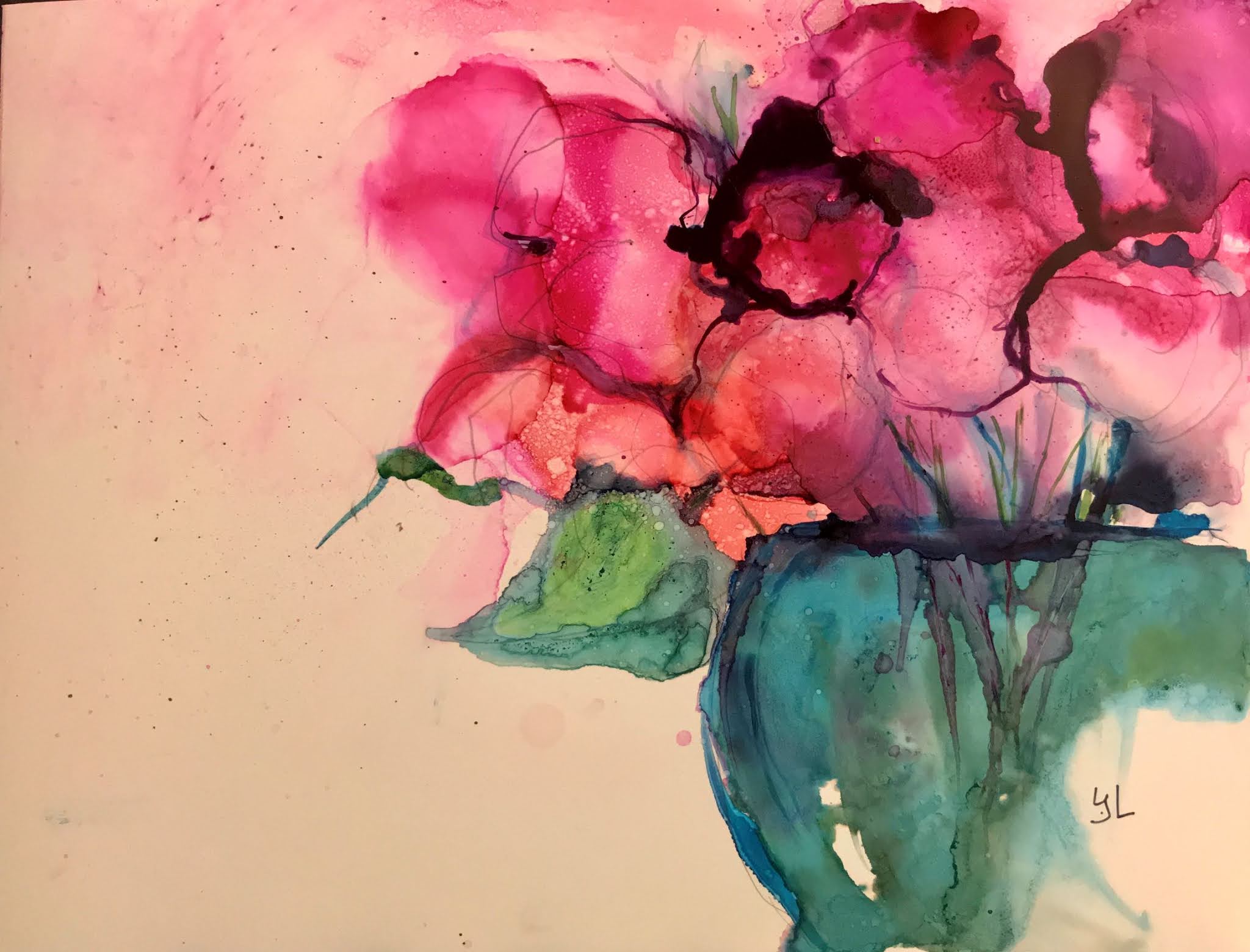 artaria Alcohol Ink, Flower vase series no.3