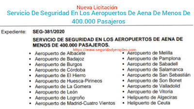 Descargar pliegos Licitación de los Servicio De Seguridad En Los Aeropuertos De Aena De Menos De 400.000 Pasajeros