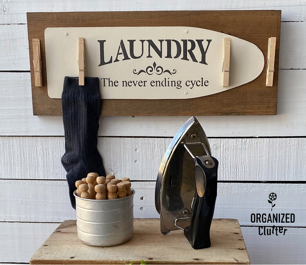 Dollar Tree Ironing Board Sign Upcycled As Farmhouse Laundry Room Decor