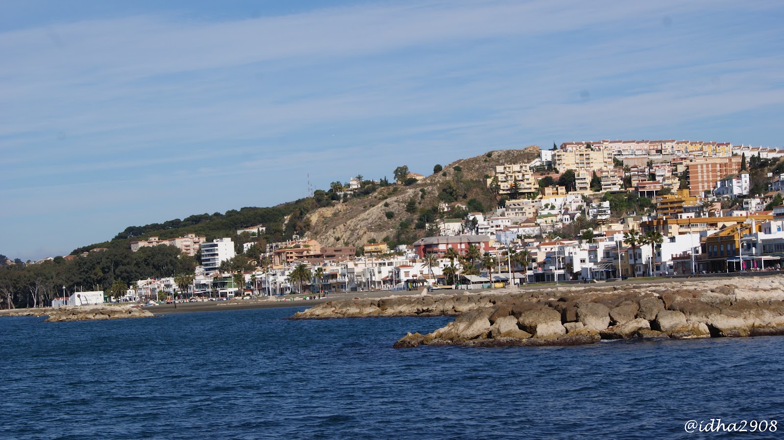 view from Pedregalejo beach, Malaga.