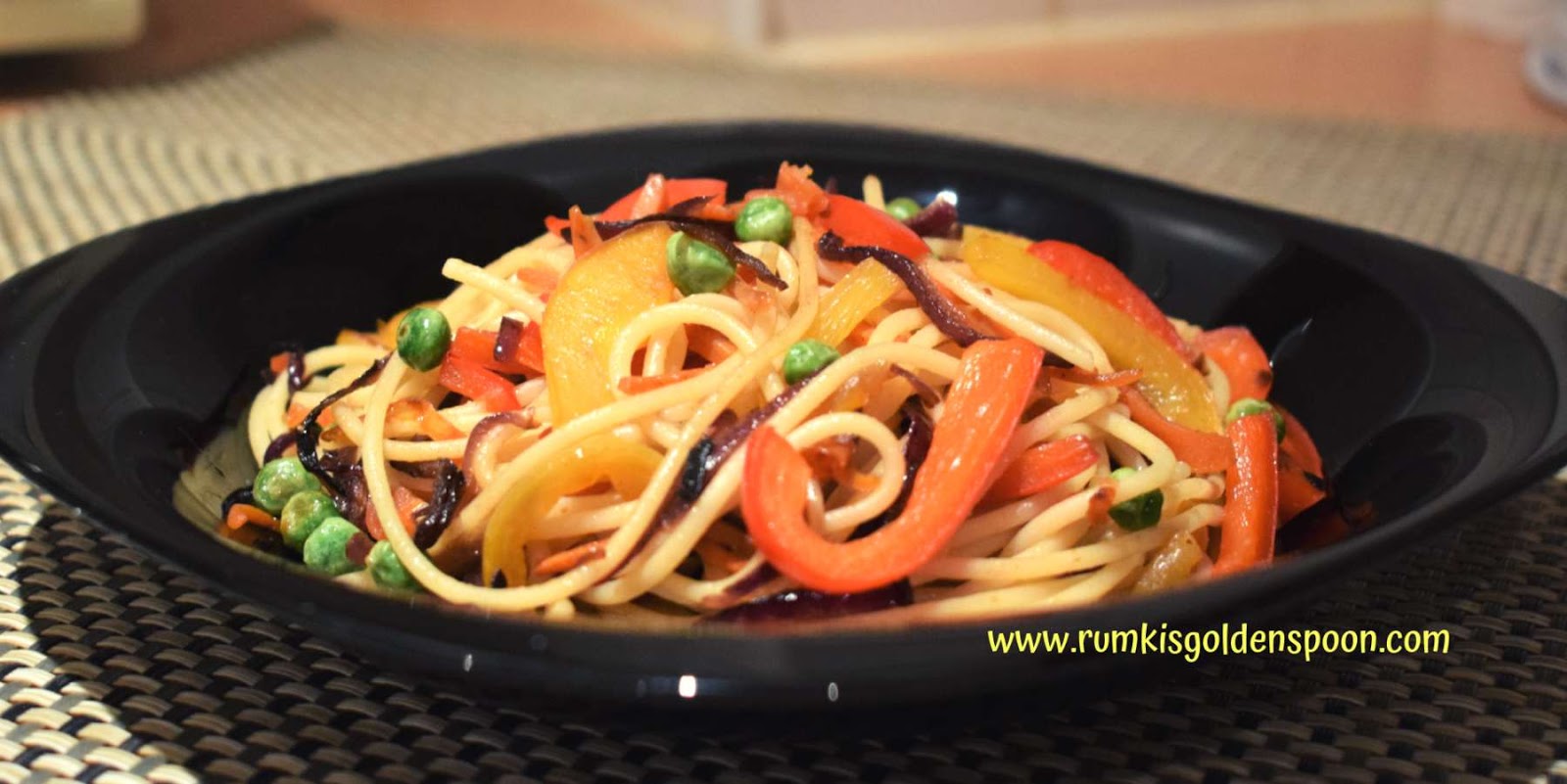 Italian recipe, Vegetable stir fried spaghetti, Pasta, Noodles, Quick and Easy, Food Blog, Rumki's Golden Spoon