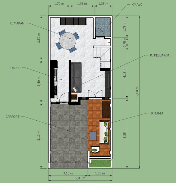 Desain Rumah  2  Lantai  dilahan 5x12  m Sketchupers