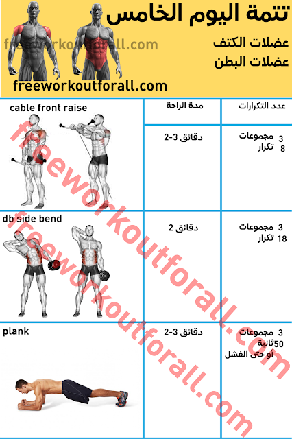 جدول تمارين كمال الاجسام 5 ايام