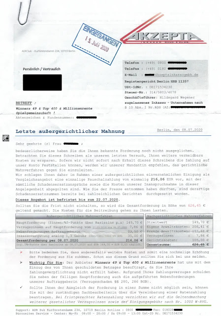 Scan: Zahlungsaufforderung ADR SUK / Juli 2020