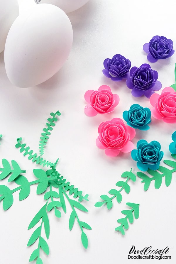 Cricut Joy Rolled Paper Flowers on Easter Eggs