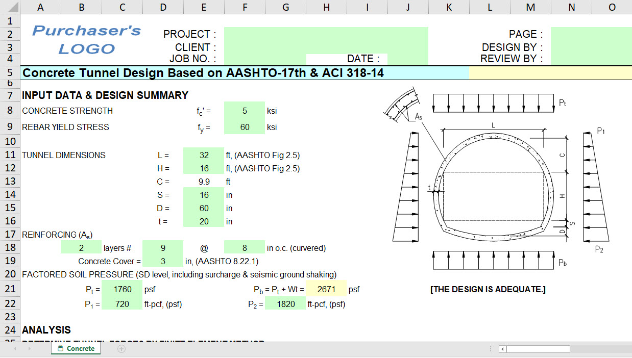 Concrete Tunnel Design Excel Sheet Engineering Books