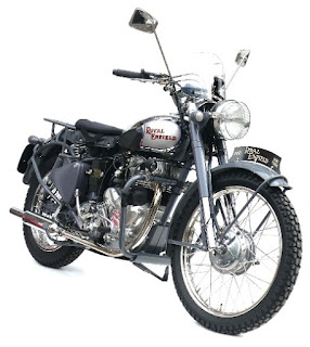 Updated but still a museum piece: 1952 Royal Enfield twin. Vintage Royal Enfield motorcycle.