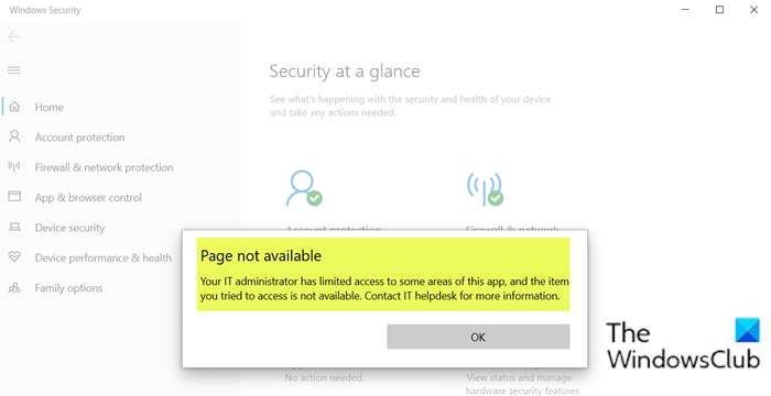 페이지를 사용할 수 없음 - Windows 보안 센터 오류