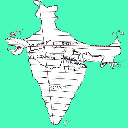 भारत का विस्तार - कर्क एवं  मानक समय रेखाएं