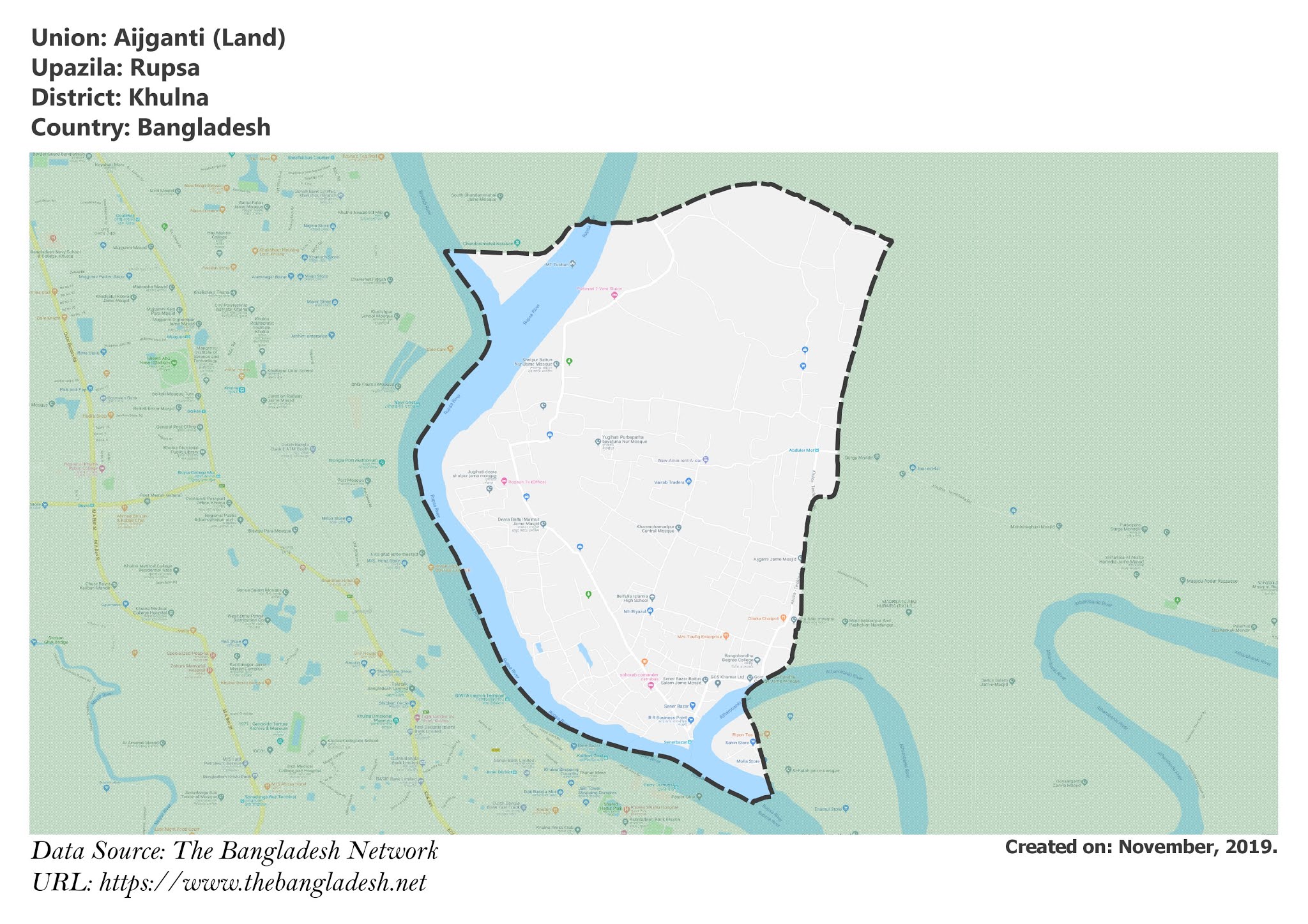 Map of Aijganti of Khulna, Bangladesh.
