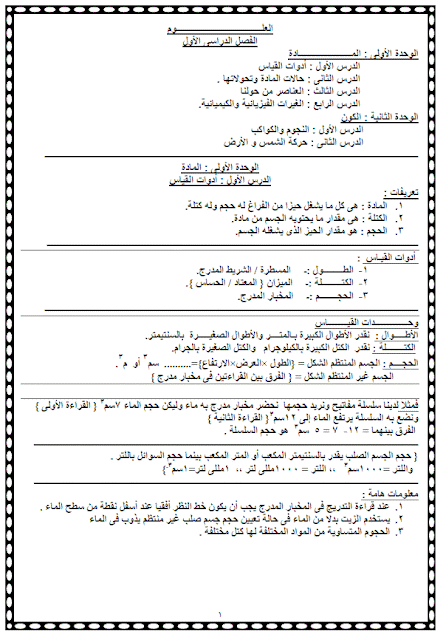 ملخص شرح ومراجعة العلوم للصف الرابع الابتدائى ترم اول 2018 - مدرستى التعليمى