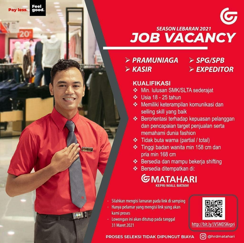 Lowongan Kerja MATAHARI KEPRI MALL BATAM 2021 Bursa Kerja Batam