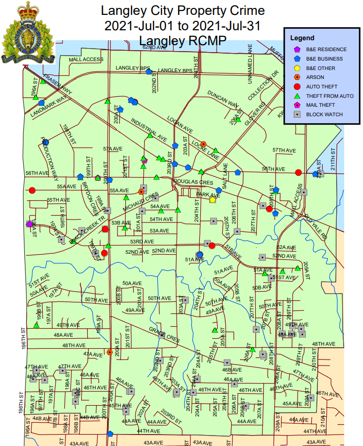 The South Fraser Blog Langley City’s July Property Crime Map Theft