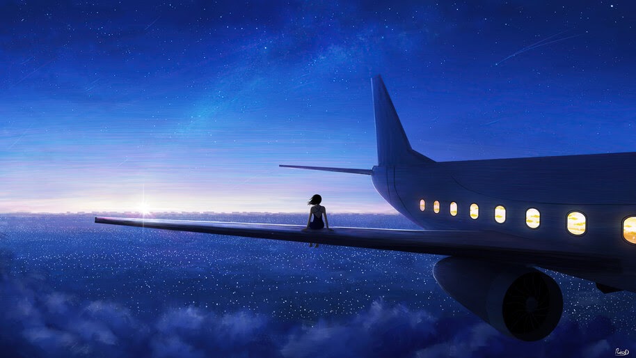 Sunrise, Horizon, Scenery, Airplane, Digital Art, 8K, #6.1055