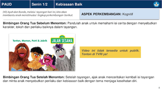 Panduan Belajar Dari Rumah Minggu Ke 5 (BDR) 1 - 5 Januari 2021 Di Televisi Republik Indonesia (TVRI) Untuk Jenjang Pendidikan PAUD Dan Sekolah Dasar (SD)