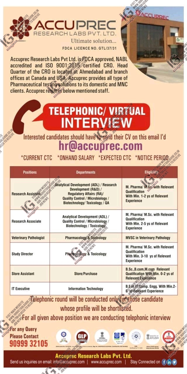 Accuprec Research Labs jobs for Research Associate Study Director Store