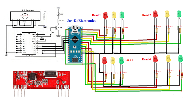 Density Based 4 Way Traffic Light Control System With Rf Transmitter