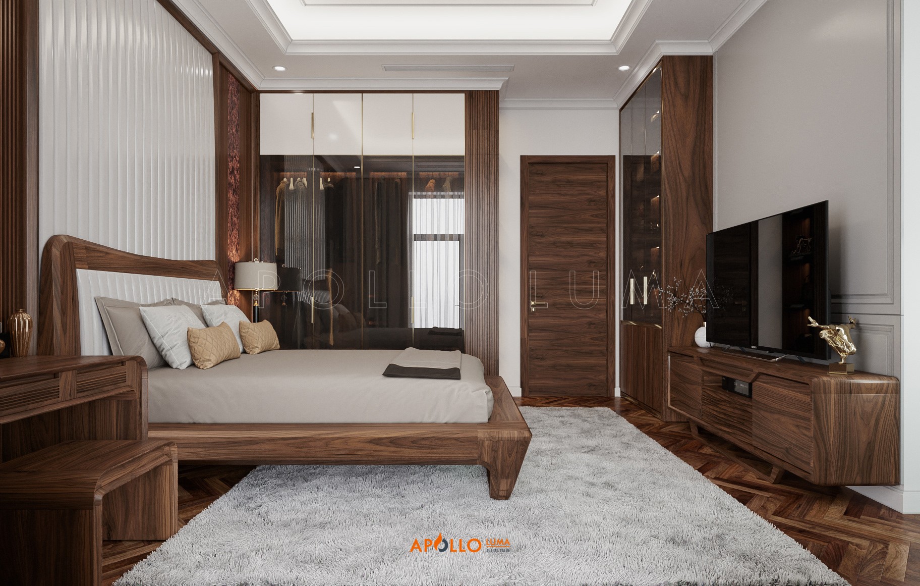 Thiết kế nội thất phòng ngủ gỗ Óc chó sang trọng