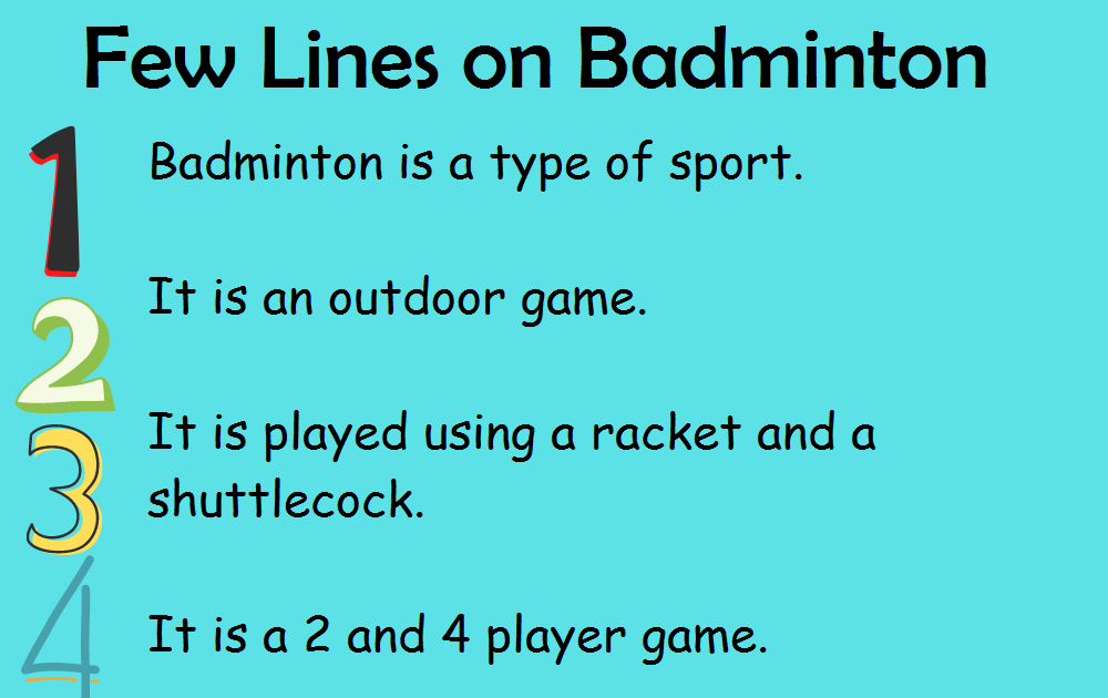 10 Lines on Badminton in English for Kids