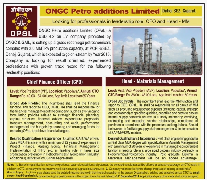 OPAL India Recruitment 2014 CFO, Head