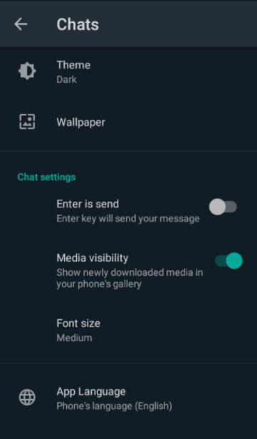 Whatsapp chat setting