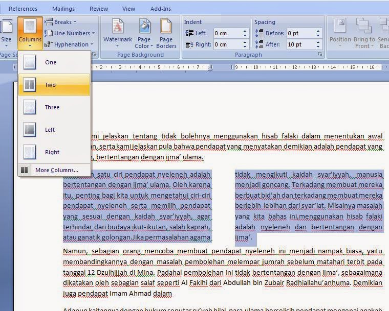 Cara Mengatur Teks Coloms Pada Ms.Office Word