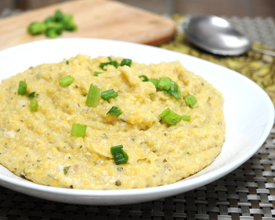 Microwave Green Chili Cheese Grits ♥ KitchenParade.com, two secrets for quickest, easiest, tastiest way to cook grits.