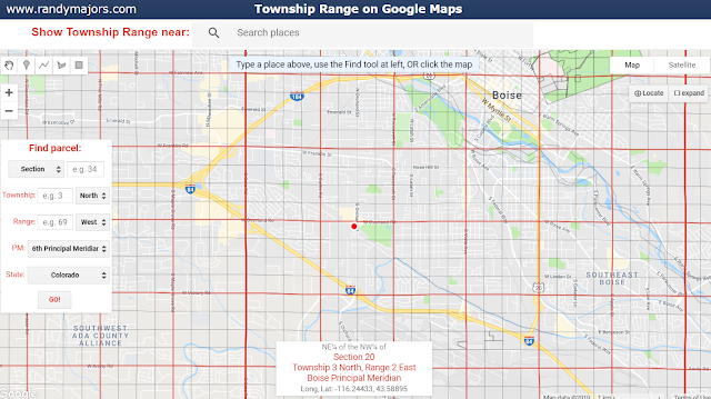 Section Township Range grid on Google Maps example