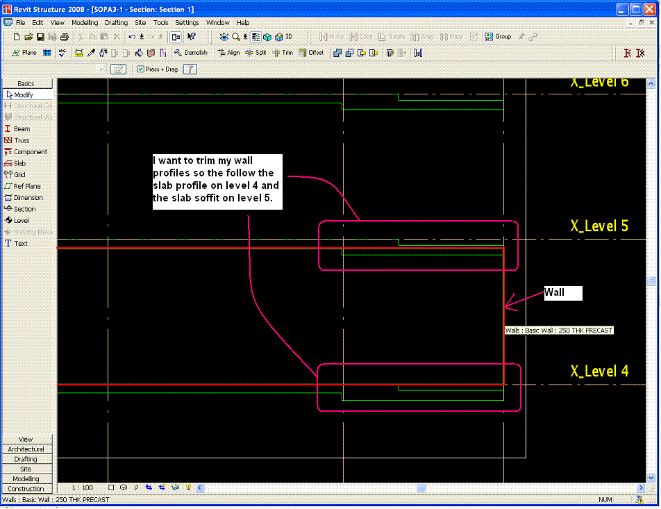 How to trim walls around slab profiles Revit