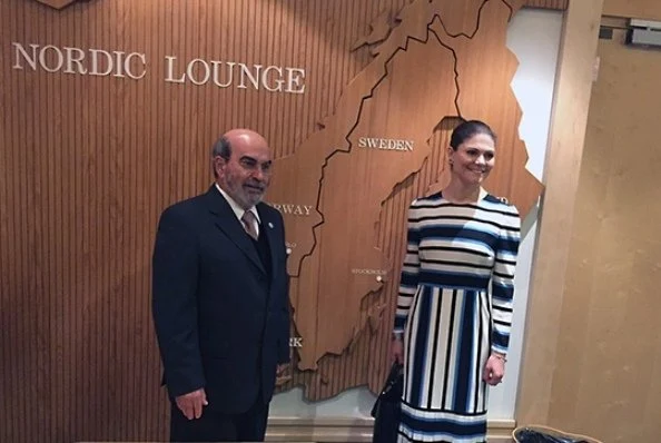 Crown Princess Victoria wore Dolce and Gabbana dress, By Malene Birger shoes, gold diamod earrings