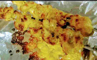 Cooked chicken reshmi kabab shewer