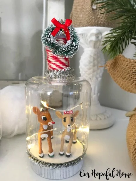 Rudolph Clarice figurine snow globe bottle lights DIY Christmas decor