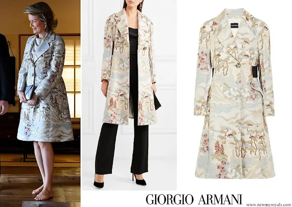 Queen Mathilde wore Giorgio Armani Crepe-paneled jacquard coat