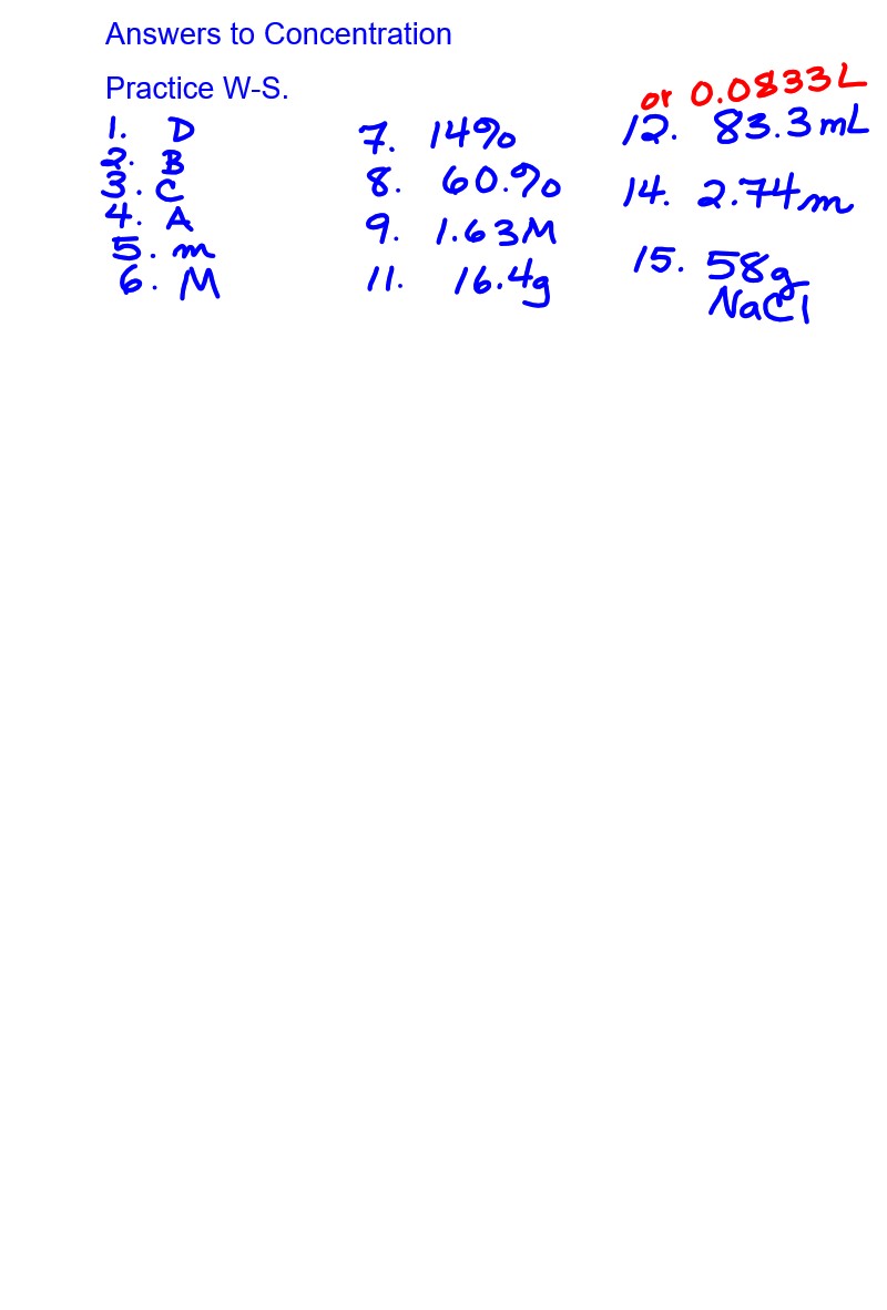 Chemistry Honors: Ch 13 Notes through Concentration; Concentration ...