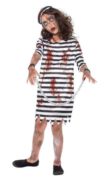 Zombie Convict Girl's Fancy Dress Costume Black & White