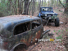 Keith Lively built a monster Jeep, just what was needed to haul an old 1934 Ford out of the deep woods.