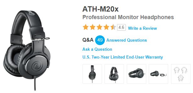  Headphone Audio Technica ATH-M20X